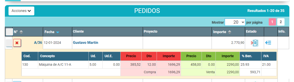 Pedido de ventas Pedido de ventas