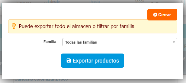 Exportar artículos desde Cloud Gestion, seleccionando familia