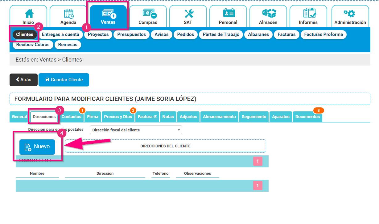 Añadir una nueva dirección a un cliente en Cloud Gestion Añadir una nueva dirección a un cliente en Cloud Gestion