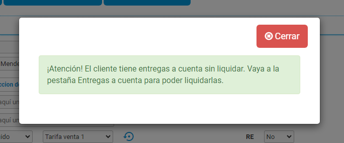 Aviso de entregas a cuenta pendiente de liquidar Aviso de entregas a cuenta pendiente de liquidar