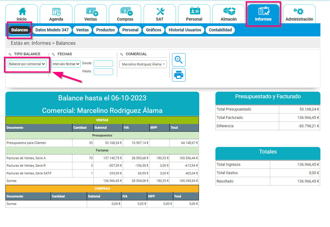 Crear un balance por comercial en Cloud Gestion Crear un balance por comercial en Cloud Gestion