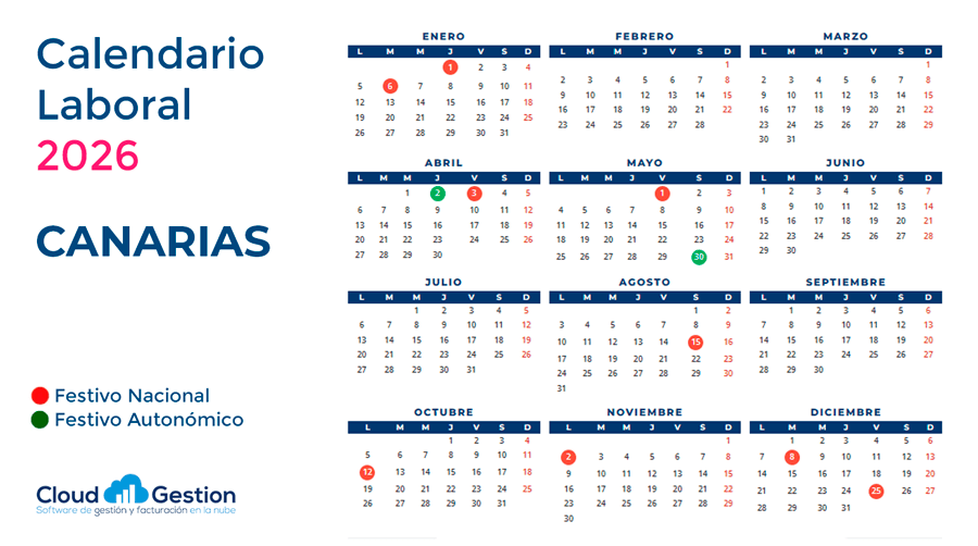 Calendario laboral 2026 de Canarias Calendario laboral 2026 de Canarias