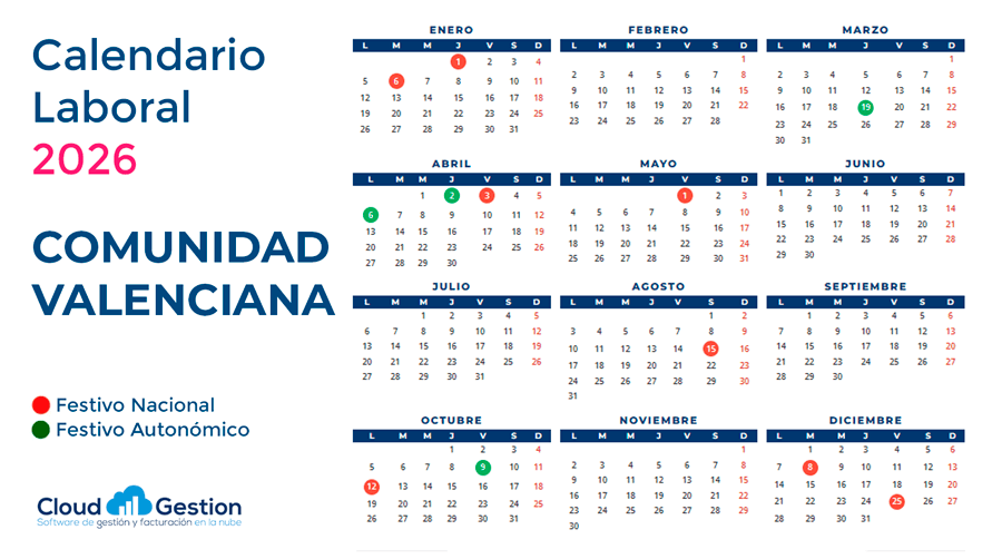 Calendario laboral 2026 en la Comunidad Valenciana: Festivos nacionales y autonómicos en Valencia Calendario laboral 2026 en la Comunidad Valenciana: Festivos nacionales y autonómicos en Valencia
