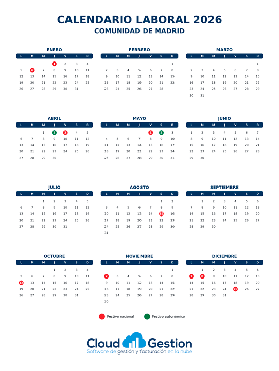 Calendario Laboral Comunidad de Madrid 2025, con dÃas festivos nacionales y autómicos Calendario Laboral Comunidad de Madrid 2026: Festivos, puentes y descargas