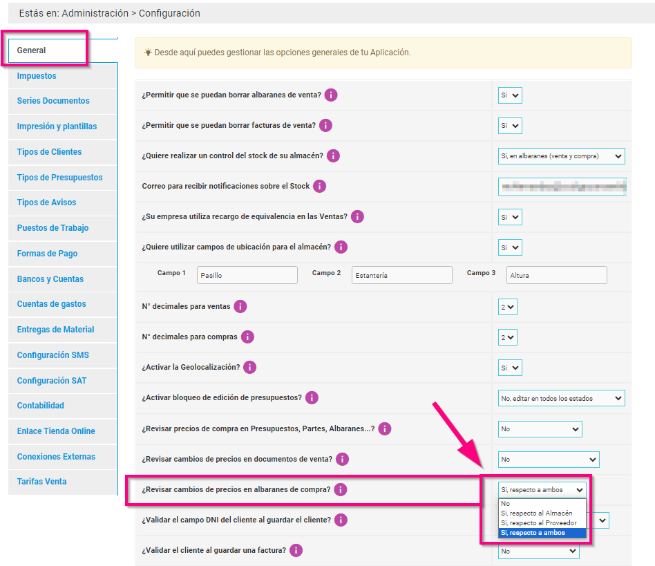 Configuración para revisar los precios de compra Configuración para revisar los precios de compra
