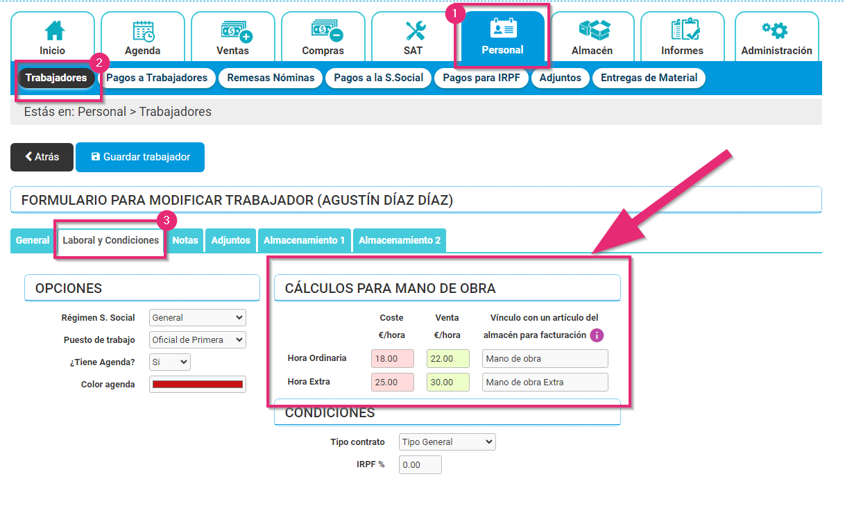 Configurar la mano de obra Configurar la mano de obra