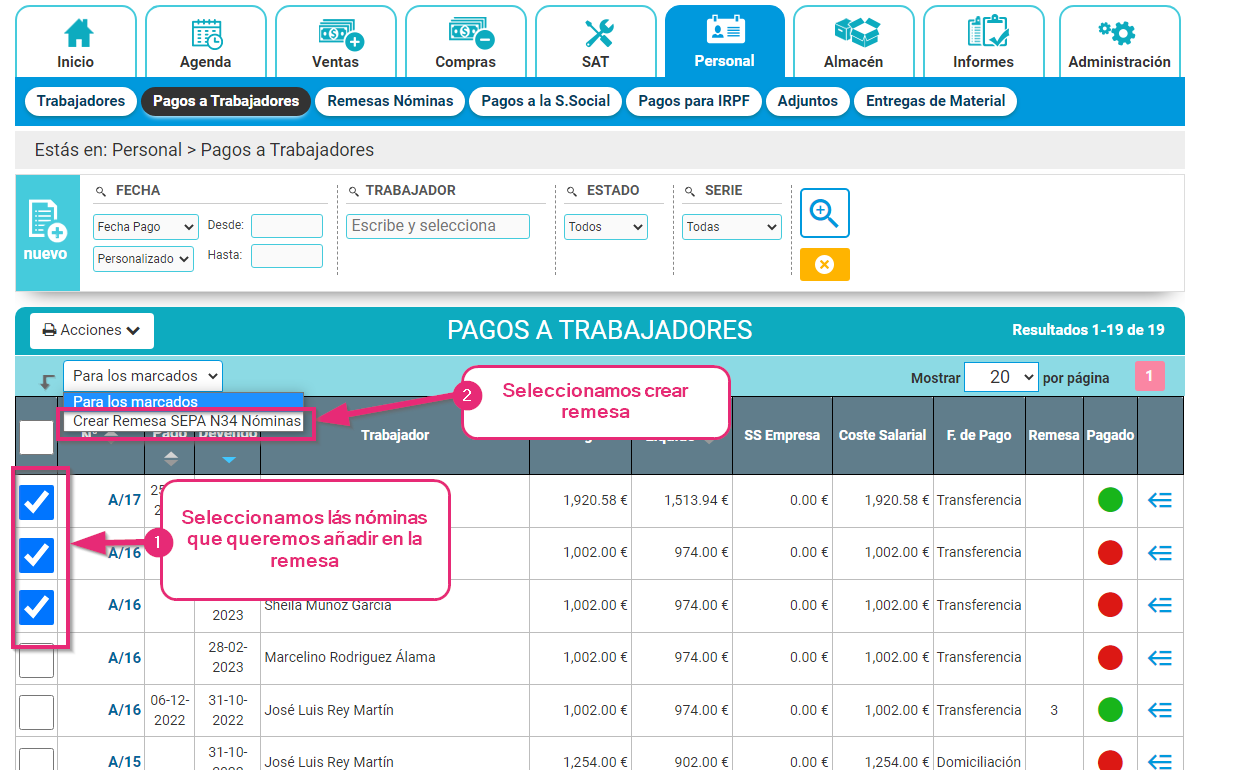 Crear remesa SEPA para nóminas en Cloud Gestion Crear remesa SEPA para nóminas en Cloud Gestion