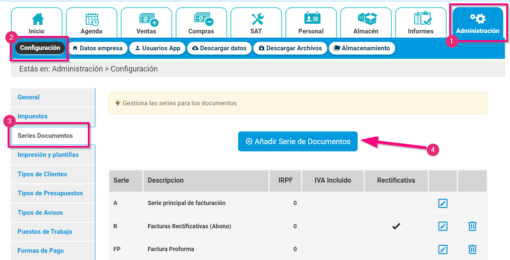 Configuración de series de documentos