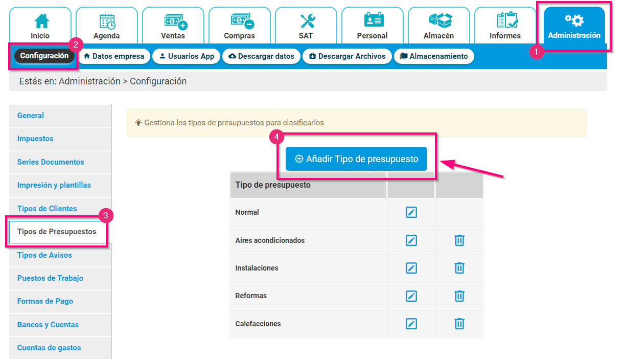Crear tipo de presupuesto Crear tipo de presupuesto en Cloud Gestion
