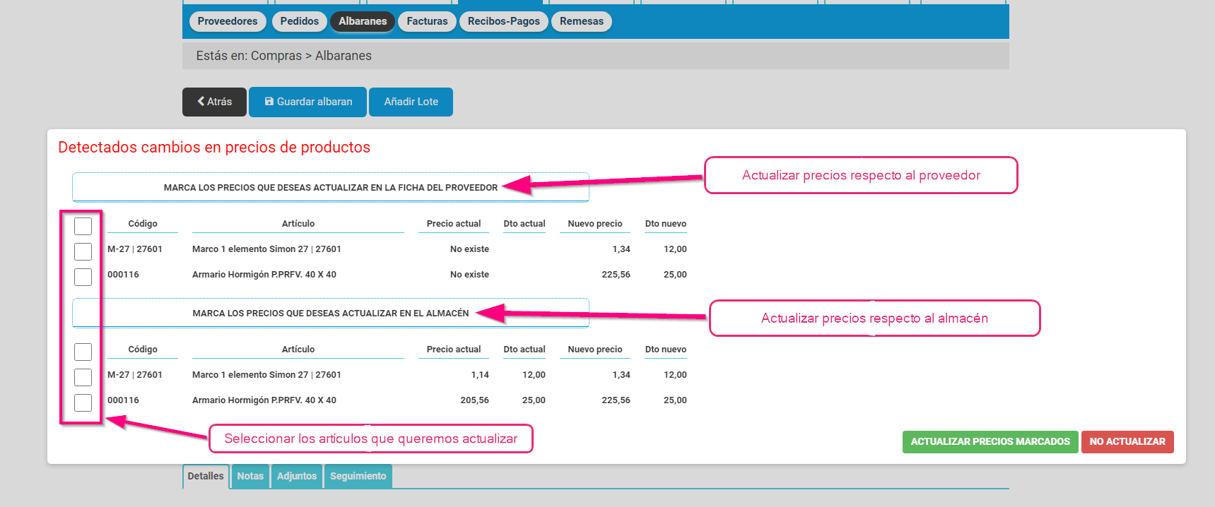 Detectar precios de compra al guardar el albarán en Cloud Gestion Detectar precios de compra al guardar el albarán en Cloud Gestion