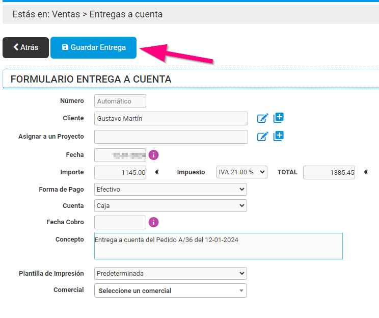 Crear entrega de cuenta desde pedido de ventas en Cloud Gestion Crear entrega de cuenta desde pedido de ventas en Cloud Gestion