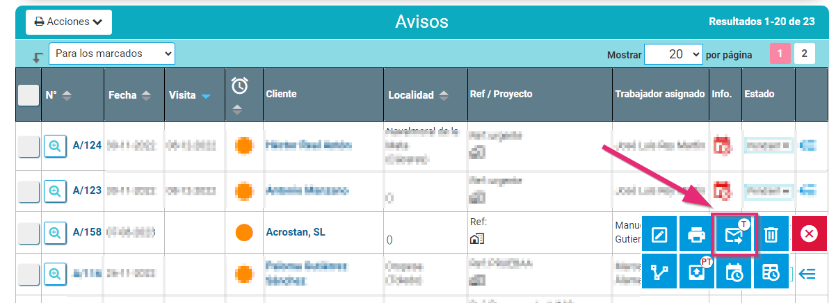 Enviar aviso a trabajador Enviar aviso a trabajador