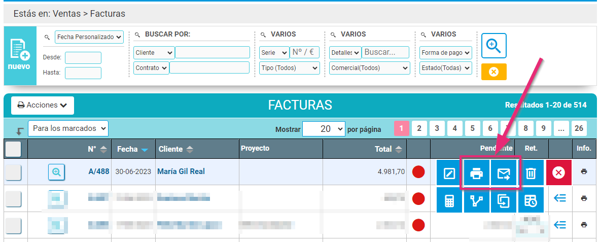 Enviar por mail o imprimir una factura de ventas en Cloud Gestion Cómo imprimir o enviar por mail, una factura de Cloud Gestion