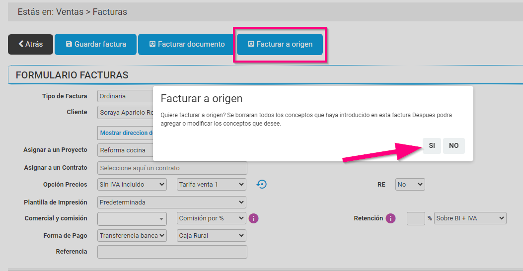 Factura - Facturación a origen en Cloud Gestion Factura - Facturación a origen en Cloud Gestion