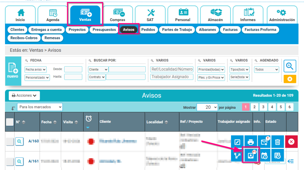 Generar parte de trabajo desde aviso Generar parte de trabajo desde aviso