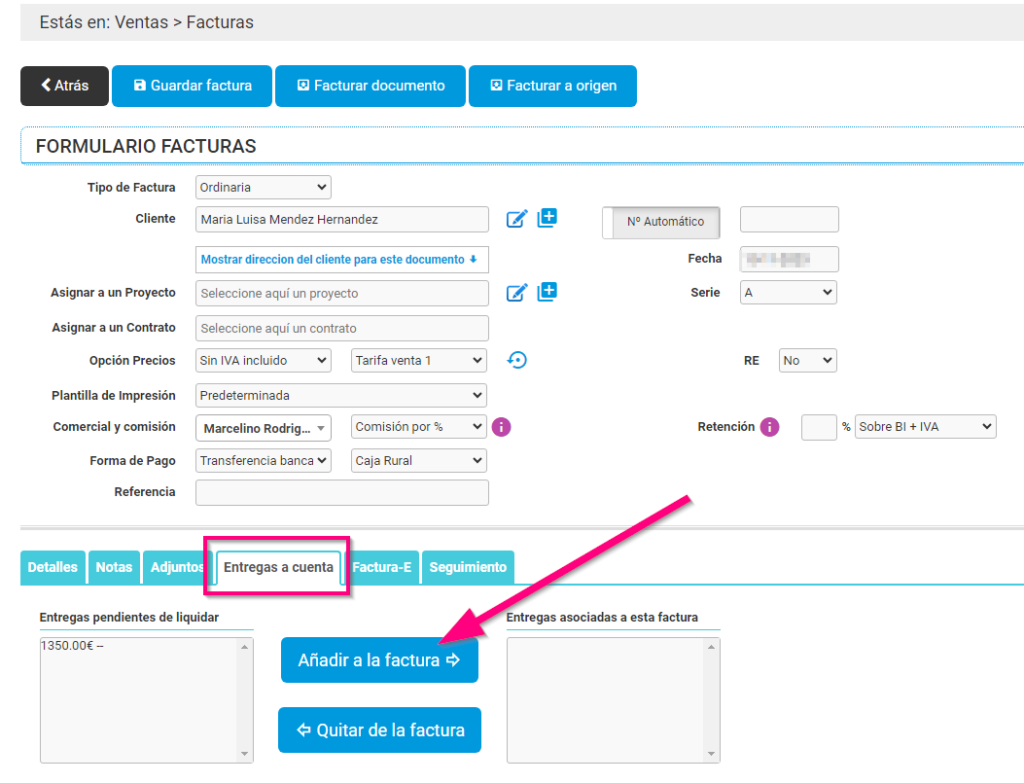 Liquidar entrega a cuenta desde factura Liquidar entrega a cuenta desde factura