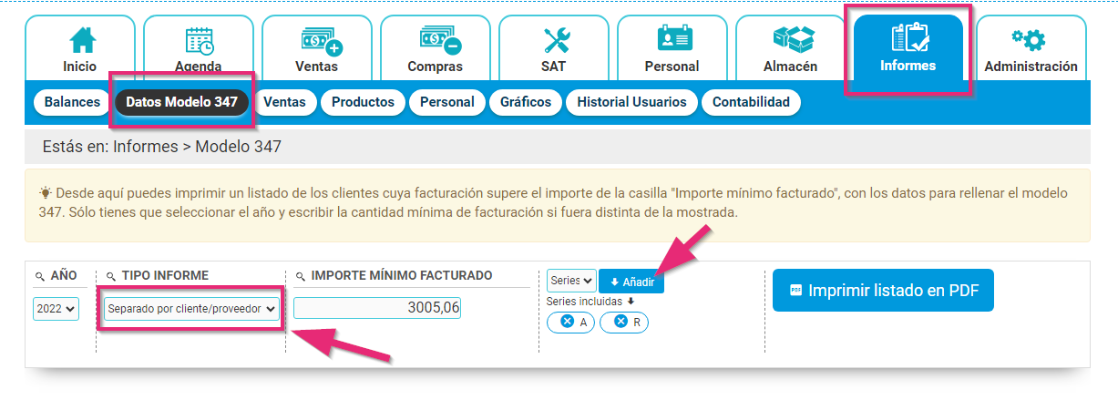 Descargar datos del modelo 347 en un listado separando por clientes o proveedores Descargar datos del modelo 347 en un listado separando por clientes o proveedores