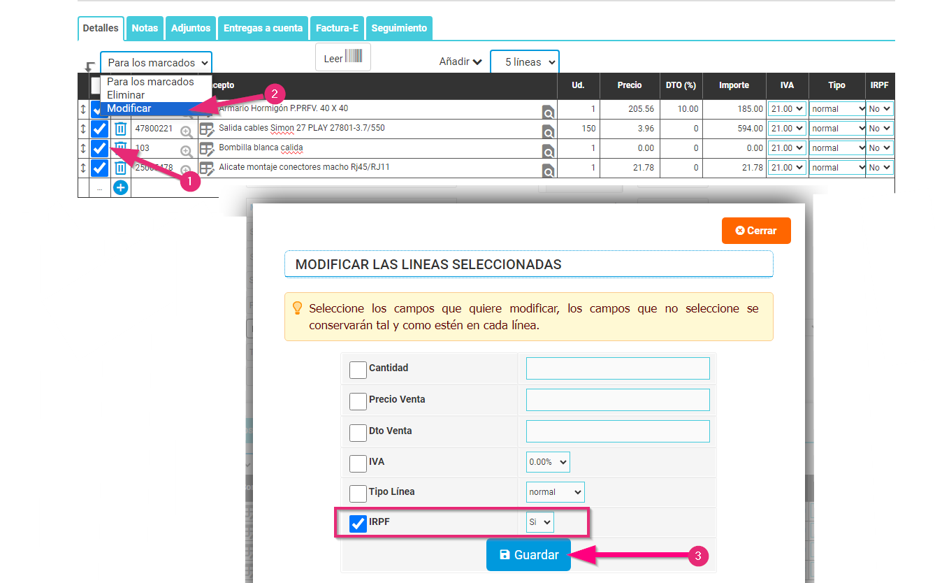 Modificación líneas IRPF Modificación líneas IRPF