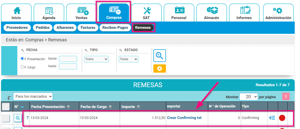 Enviar remesa de pago confirming en Cloud Gestion