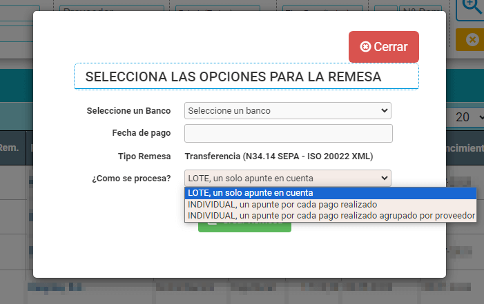 Crear remesa de pago SEPA N34 en Cloud Gestion