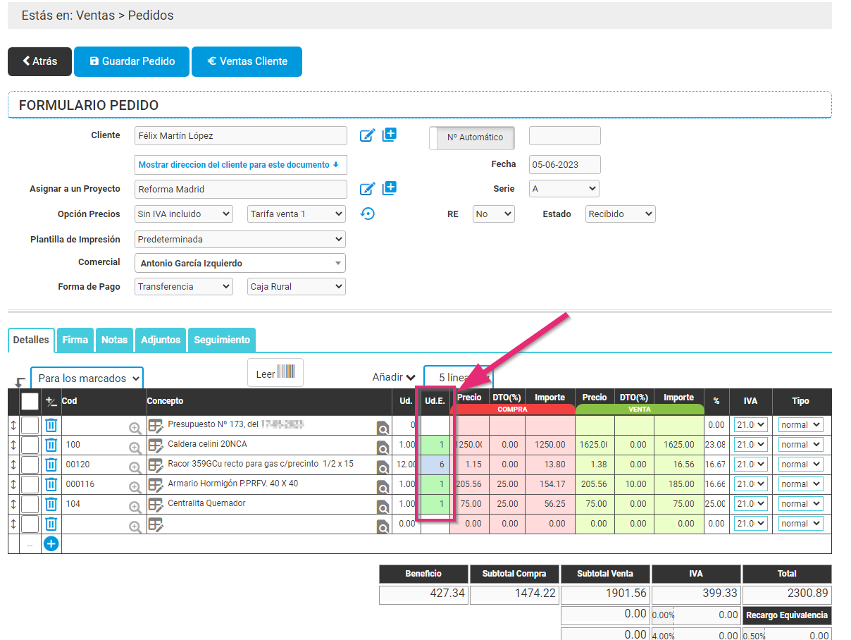 Formulario pedido de ventas creado desde presupuesto Formulario pedido de ventas creado desde presupuesto