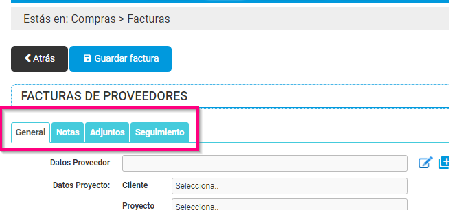 Formulario factura de compras en Cloud Gestion