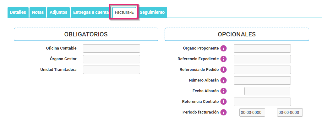 Añadir datos de factura electrónica en el formulario de la factura Añadir datos de factura electrónica en el formulario de la factura